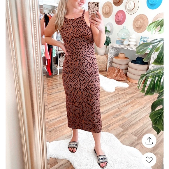 Old Navy brown leopard print ribbed bodycon side slit summer work dress midi - Picture 9 of 9